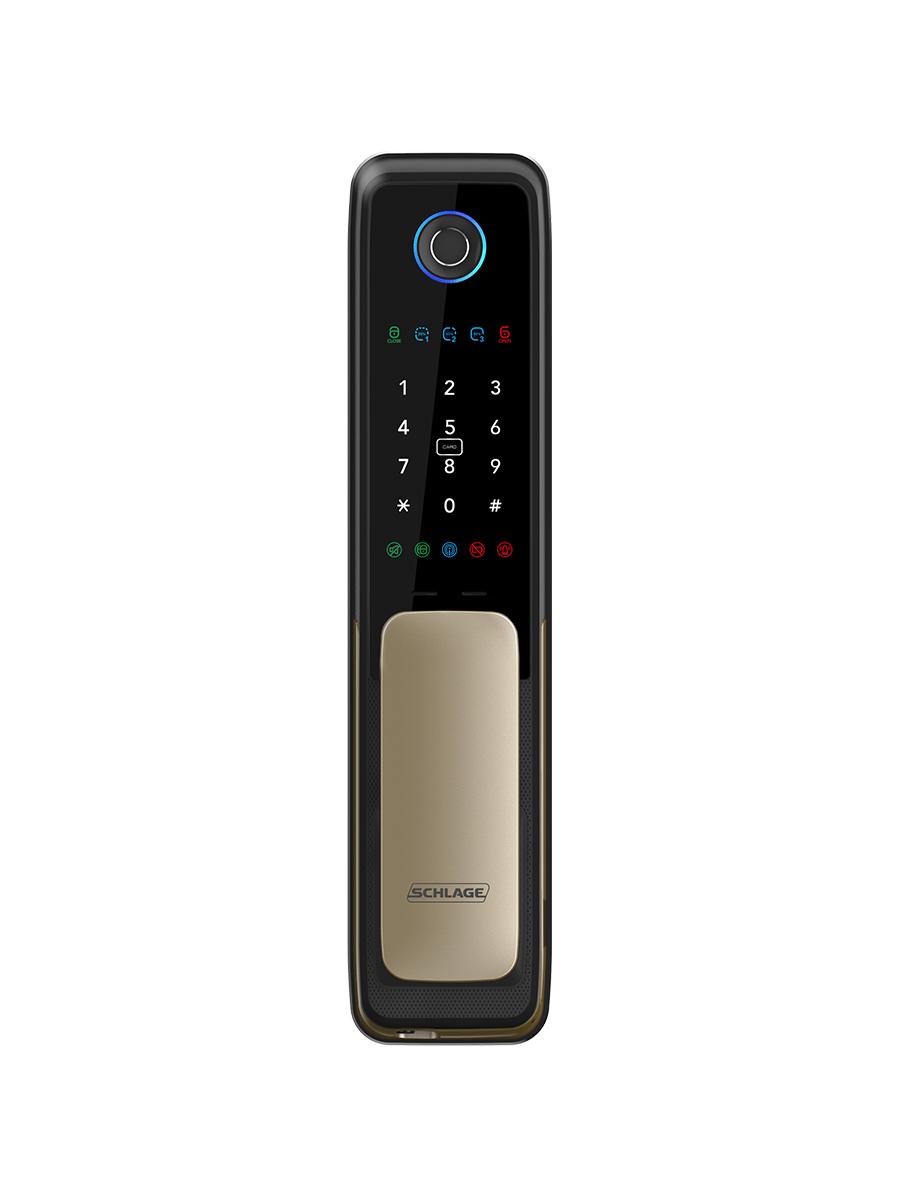 Schlage SDL-7100FYSB Digital Push/Pull Lock With Fingerprint, PIN Code, Card Key & Manual Key. Remote Control Optional (RXP-10 + RP-20) OR Bluetooth Mobile App Key Optional (RXP-40)