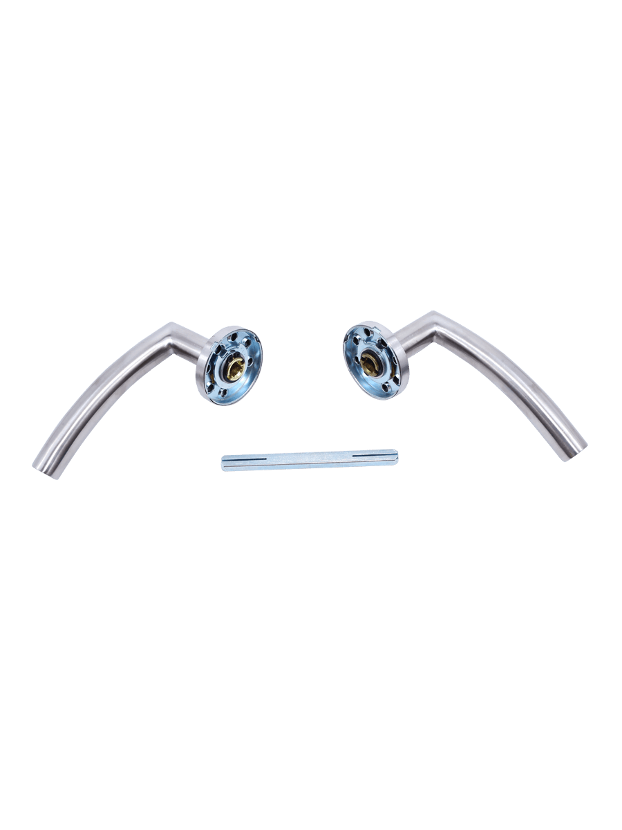 Briton 4205.19.SS Curved Mitred 19mm Diameter Round Bar Lever Handle, 52mm Diameter 8mm Rose, Stainless Steel Grade 304 (w/o Escutcheon)