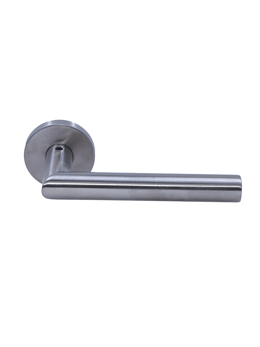 Briton 4204.19.SS Straight Mitred 19mm Diameter Round Bar Lever Handle, 52mm Diameter 8mm Rose, Stainless Steel Grade 304 (w/o Escutcheon)