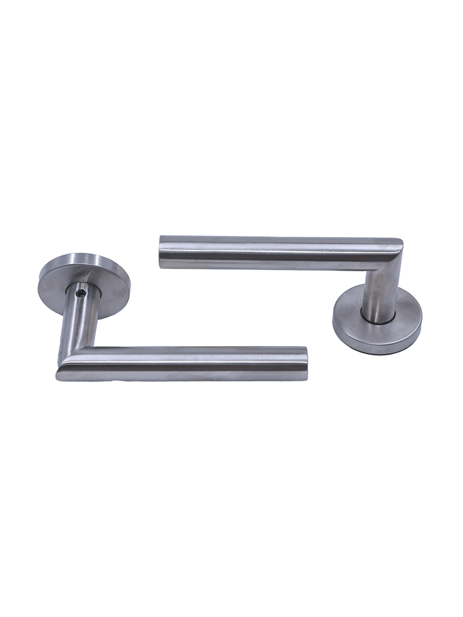 Briton 4204.19.SS Straight Mitred 19mm Diameter Round Bar Lever Handle, 52mm Diameter 8mm Rose, Stainless Steel Grade 304 (w/o Escutcheon)