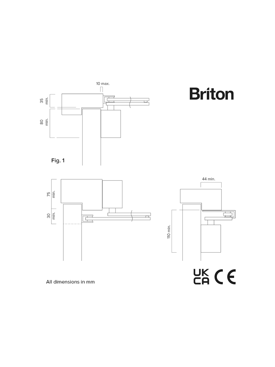 Briton 1130B SES Projecting Arm Closer with spring adjustable size EN 2-6 with backcheck, Clip-on Cover, SES