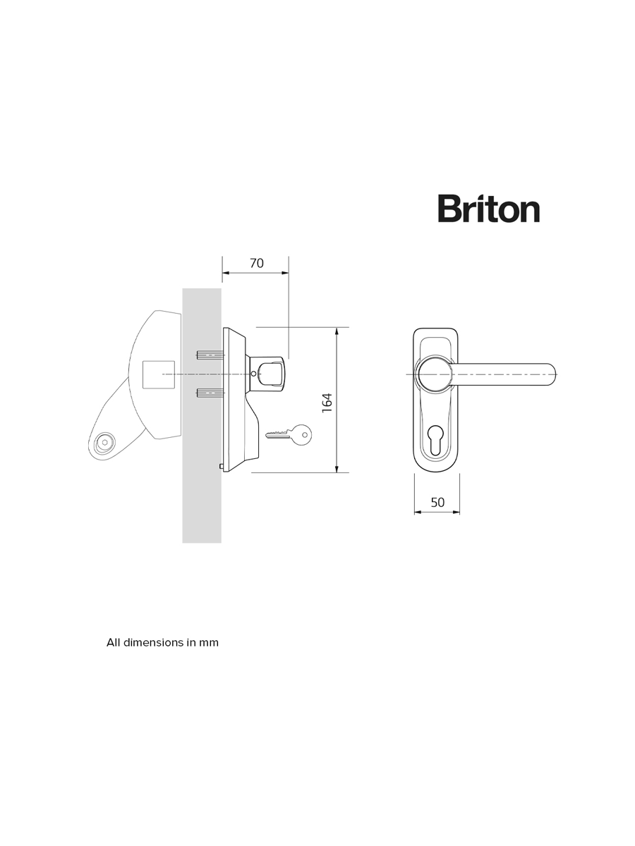 Briton 1413E/LE/SE Outside Access Device - Lever Operated c/w Euro-Profile Cylinder