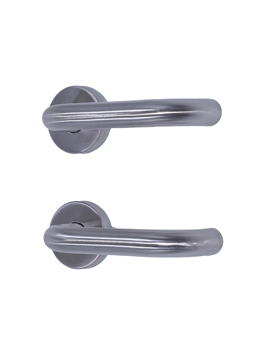 Briton 4201.19.SS Return To Door 19mm Diameter Round Bar Lever Handle, 52mm Diameter 8mm Rose, Stainless Steel Grade 304 (w/o Escutcheon)
