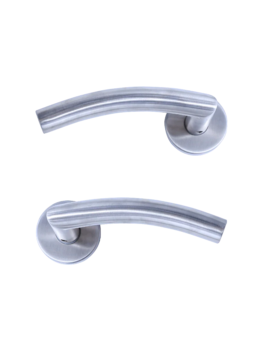 Briton 4205.19.SS Curved Mitred 19mm Diameter Round Bar Lever Handle, 52mm Diameter 8mm Rose, Stainless Steel Grade 304 (w/o Escutcheon)