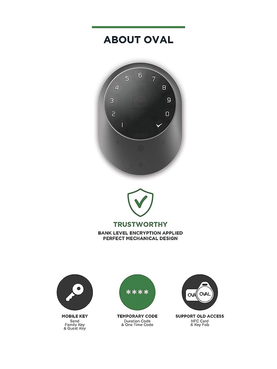 OVAL-IG720B/S/G Oval Bluetooth Digital Door Lock Works With Smartphone Key And Mobile App