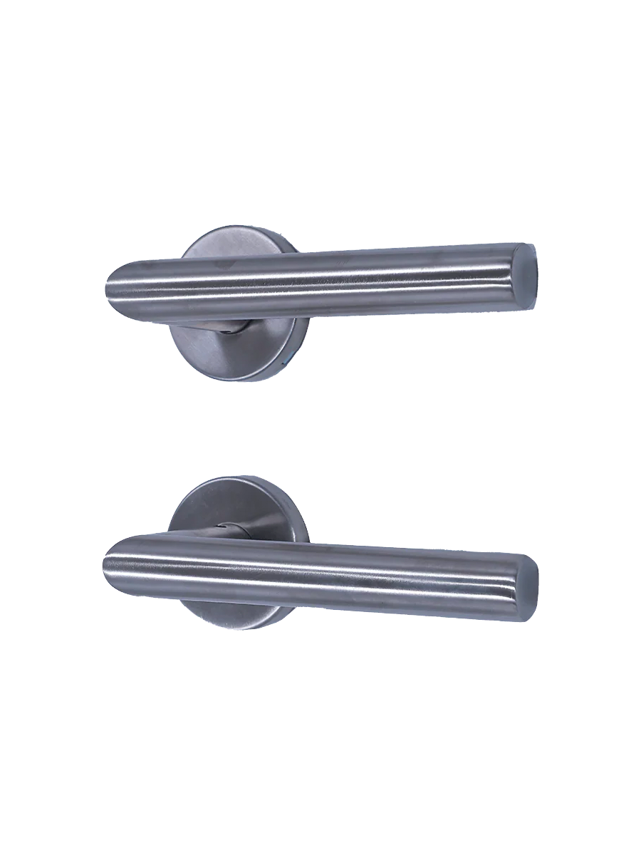 Briton 4204.19.SS Straight Mitred 19mm Diameter Round Bar Lever Handle, 52mm Diameter 8mm Rose, Stainless Steel Grade 304 (w/o Escutcheon)