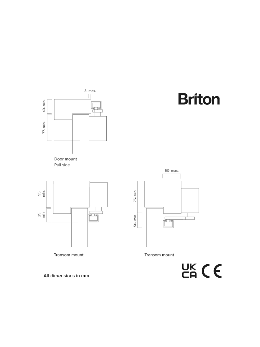 Briton 1130B.T.H. SES Track Arm Door Closer with spring adjustable size EN 2-4 with backcheck, Clip-on Cover, Hold Open SES