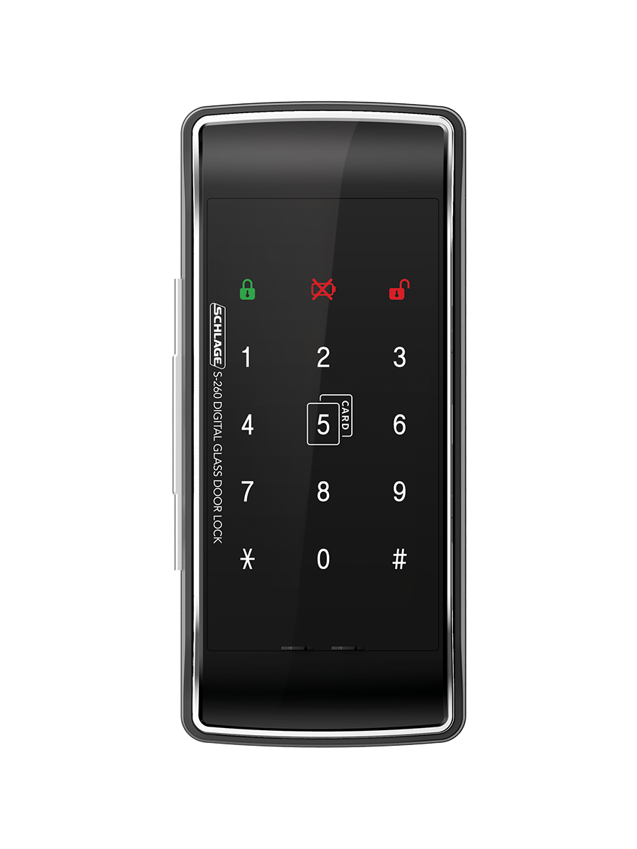 Schlage SDL-260T Digital Rim Glass Door Lock With PIN Code & Card Key. Remote Control Optional (RP-20)