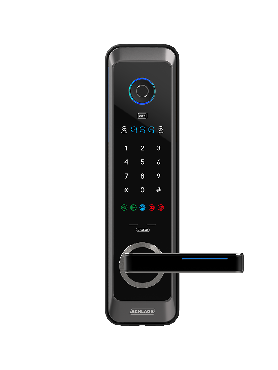 Schlage SDL-6500FYSB Digital Touchpad Lock With Fingerprint, PIN Code, Card Key & Manual Key. Remote Control Optional (RXP-10 + RP-20) OR Bluetooth Mobile App Key Optional (RXP-40)