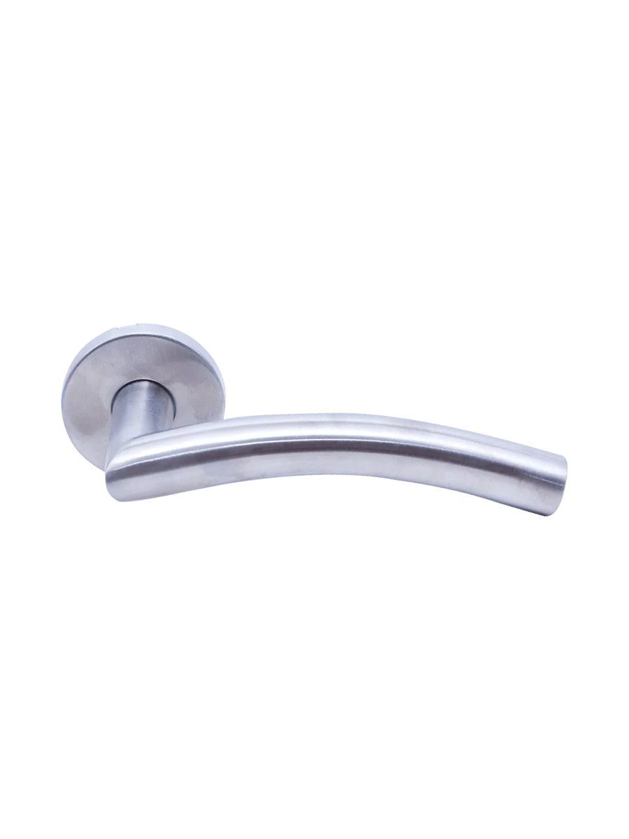 Briton 4205.19.SS Curved Mitred 19mm Diameter Round Bar Lever Handle, 52mm Diameter 8mm Rose, Stainless Steel Grade 304 (w/o Escutcheon)