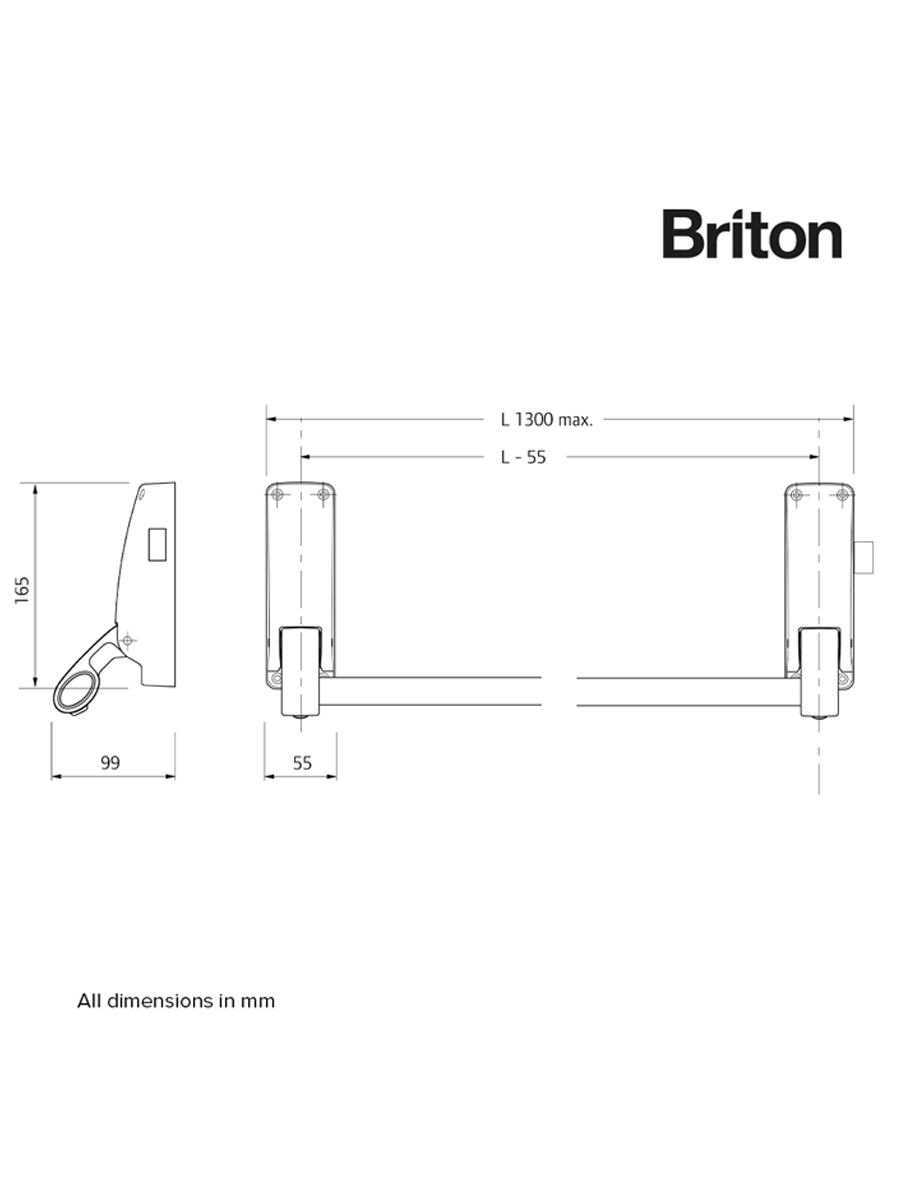 Briton 377.R.SE Push Bar - Double Rebated Door Panic Set R/H comprises of 376, 378.R & 378DDS