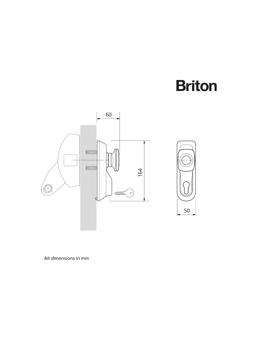 Briton 1413E/LE/SE Outside Access Device - Lever Operated c/w Euro-Profile Cylinder
