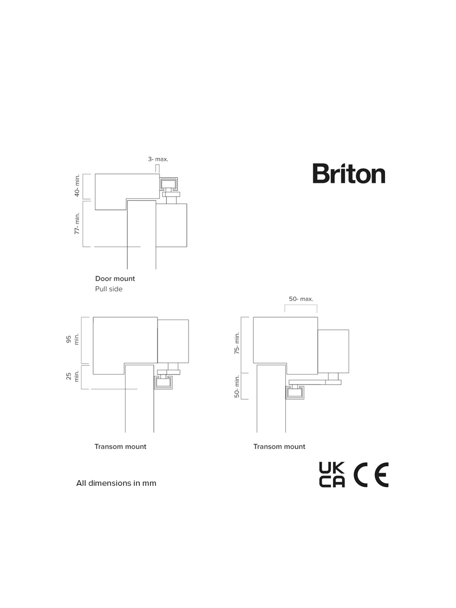 Briton 1130B.T.H. SES  Track Arm Door Closer with spring adjustable size EN 2-4 with backcheck, Ciip-on Cover, Hold OpenSES