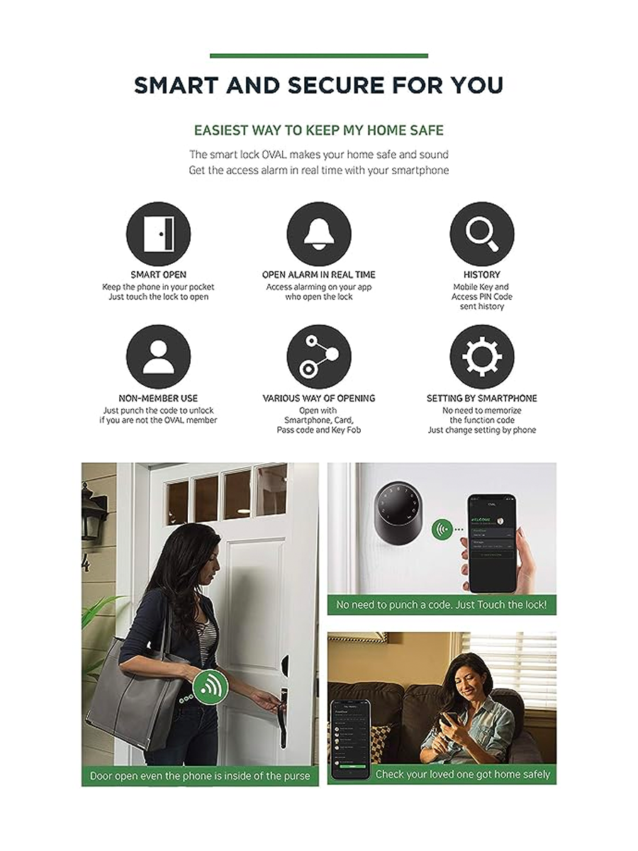 OVAL-IG720B/S/G Oval Bluetooth Digital Door Lock Works With Smartphone Key And Mobile App